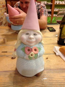 My polka dotted gnome. She also has creepy eyes.